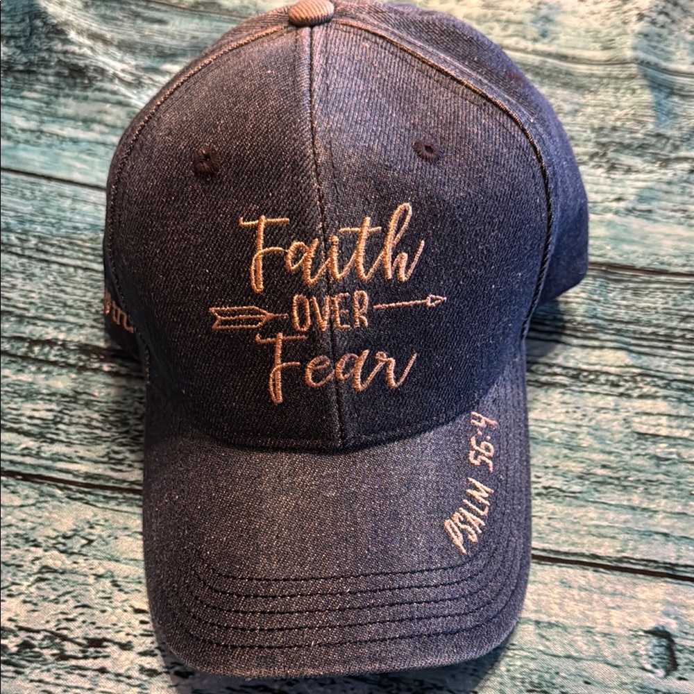 Blue Denim Cap with Embroidered Message